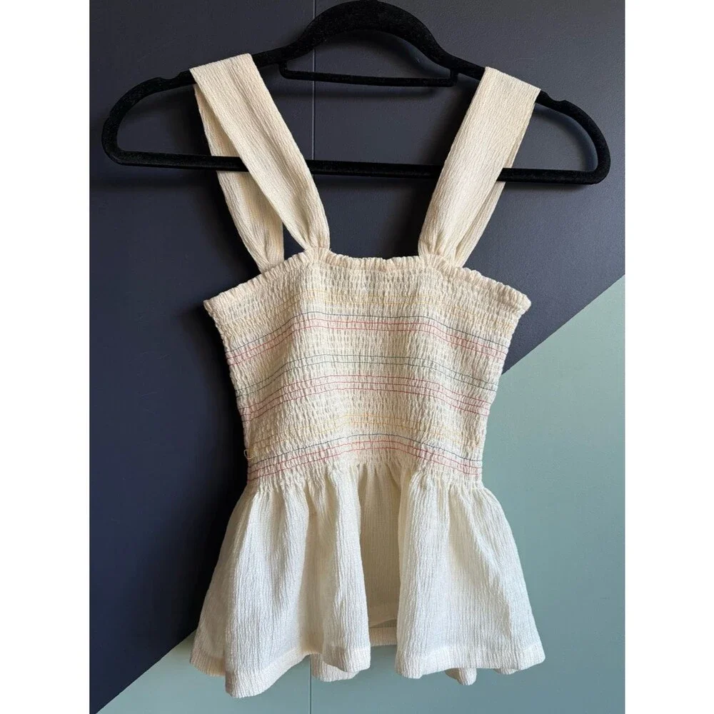 Madewell Texture & Thread Rainbow Smocked Peplum Tank Top, Size XS, EUC